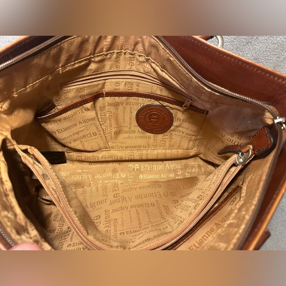 Etienne Aigner Cognac, Suede and Snakeskin Leather Tote w/ Silver Hardware - Picture 11 of 13